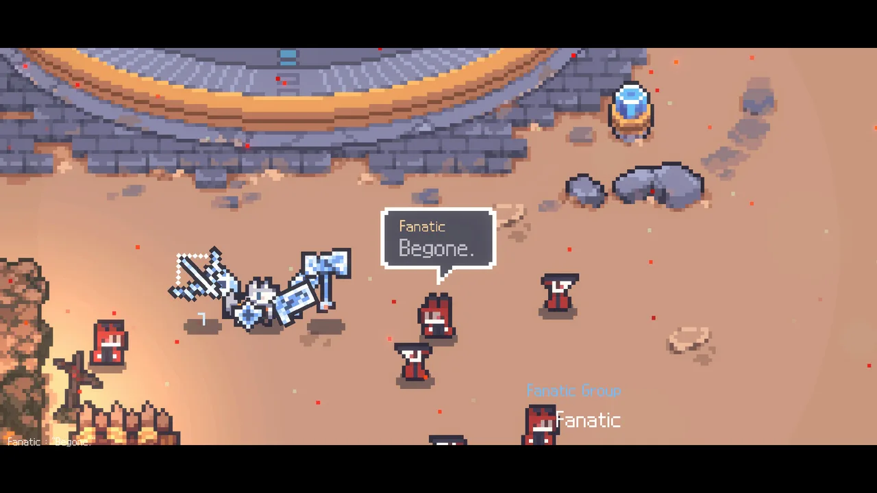 Official Sephiria screenshot showing desert ruins with Fanatic enemies.