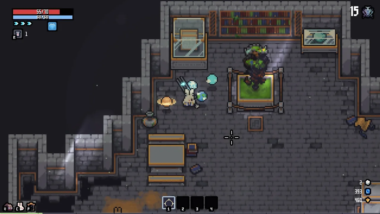 Official Sephiria screenshot showing a library scene with a staff weapon.